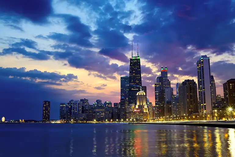 Chicago skyline, 1950s setting